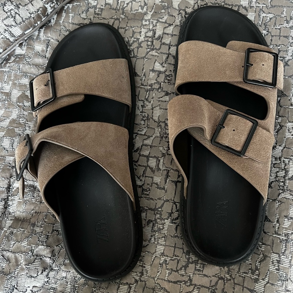 Zara Brown Suede Buckle Sandals men’s size EU42 US 9
